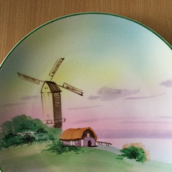Vintage Hand painted Nippon plate windmill house 8" diameter - Picture 2 of 5